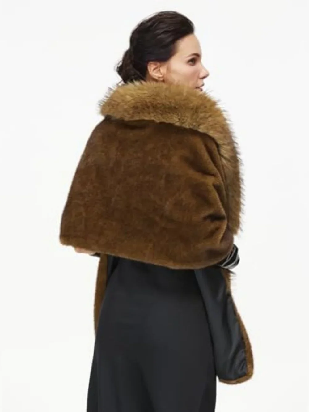 Chic Faux Fur Shawl Wrap with Fox Fur Trim Collar for Evening Dresses & Weddings
